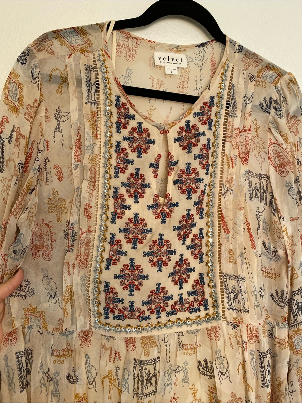 ✨ Velvet by Graham & Spencer Anthropologie Embroidered Boho Dress – Size L ✨ - Picture 3 of 13